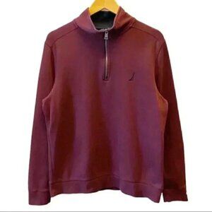 Nautica 1/4 Zip Pullover Sweater Maroon Burgundy Cotton Size Medium